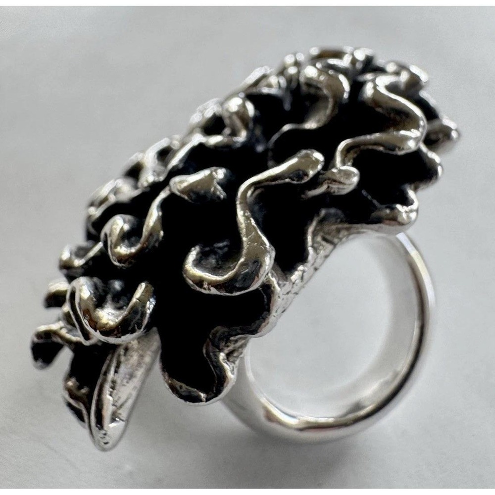 Thai Sterling Silver Organic Coral Reef Statement Ring 18.5g 925 - Picture 10 of 10